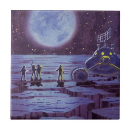 Vintage Science Fiction Earth Rover Aliens on Moon Tile