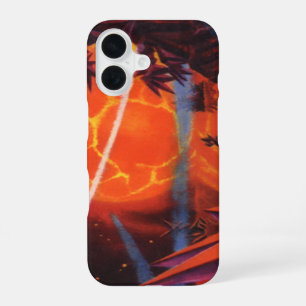 Vintage Science Fiction, Fiery Fire Sci Fi Planet iPhone 16 Case