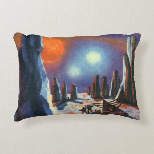 Vintage Science Fiction Foreign Planet with Aliens Accent Pillow