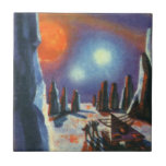 Vintage Science Fiction Foreign Planet with Aliens Ceramic Tile