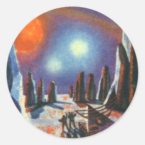 Vintage Science Fiction Foreign Planet with Aliens Classic Round Sticker