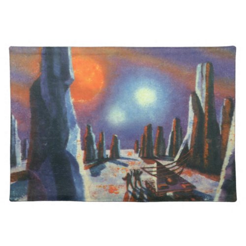 Vintage Science Fiction Foreign Planet with Aliens Cloth Placemat
