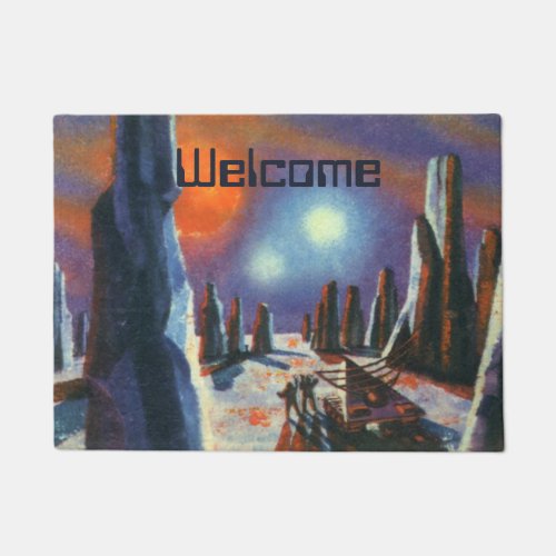 Vintage Science Fiction Foreign Planet with Aliens Doormat