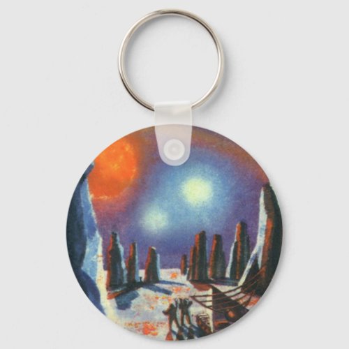 Vintage Science Fiction Foreign Planet with Aliens Keychain