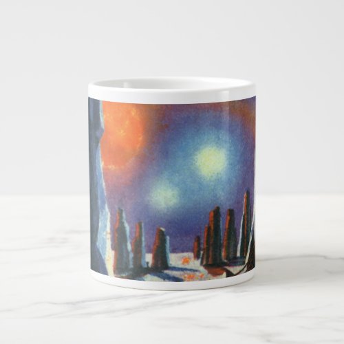Vintage Science Fiction Foreign Planet with Aliens Large Coffee Mug