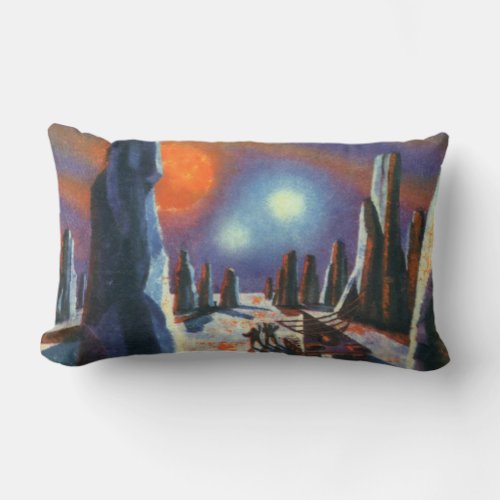 Vintage Science Fiction Foreign Planet with Aliens Lumbar Pillow