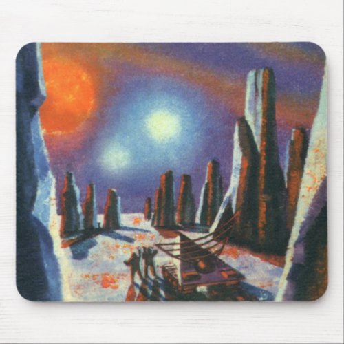 Vintage Science Fiction Foreign Planet with Aliens Mouse Pad
