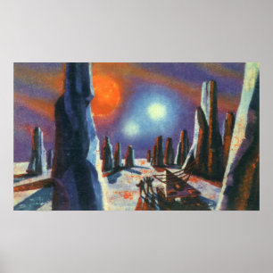 Vintage Science Fiction Foreign Planet with Aliens Poster