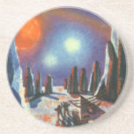 Vintage Science Fiction Foreign Planet with Aliens Sandstone Coaster