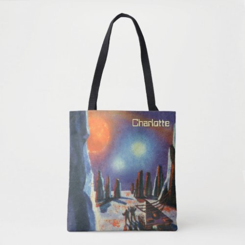 Vintage Science Fiction Foreign Planet with Aliens Tote Bag