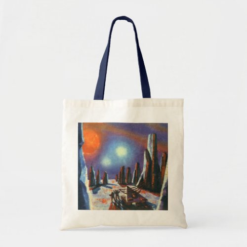 Vintage Science Fiction Foreign Planet with Aliens Tote Bag
