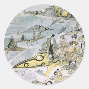 Vintage Science Fiction Futuristic Cars, Taxi Cabs Classic Round Sticker