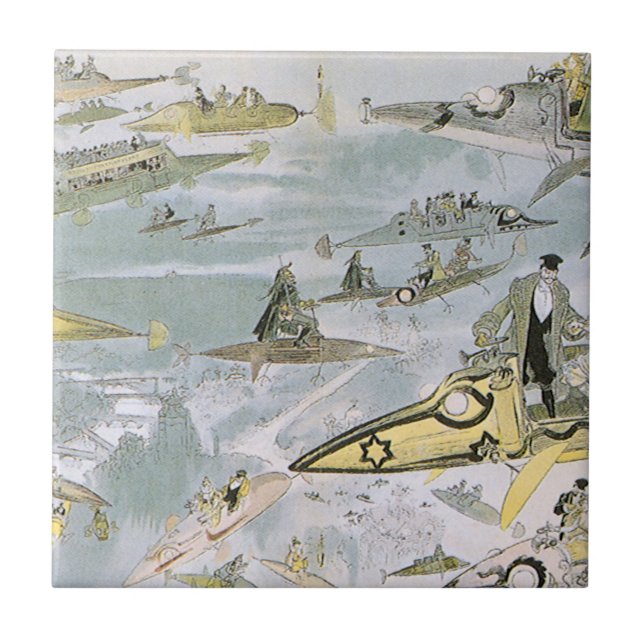 Vintage Science Fiction Futuristic Cars, Taxi Cabs Tile (Front)