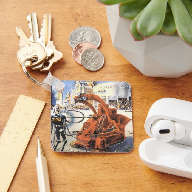Vintage Science Fiction Futuristic City Alien Wars Keychain (Desk)