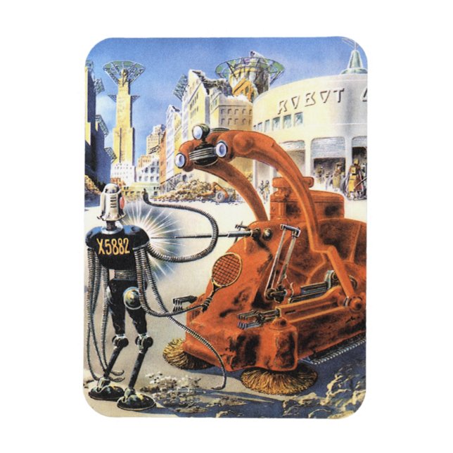 Vintage Science Fiction Futuristic City Alien Wars Magnet (Vertical)