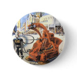 Vintage Science Fiction Futuristic City Alien Wars Pinback Button