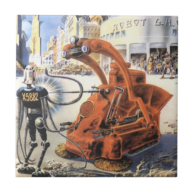 Vintage Science Fiction Futuristic City Alien Wars Tile (Front)