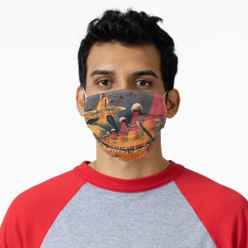 Vintage Science Fiction Futuristic City Flying Car Adult Cloth Face Mask