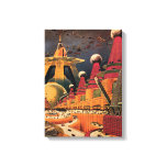 Vintage Science Fiction Futuristic City Flying Car Canvas Print