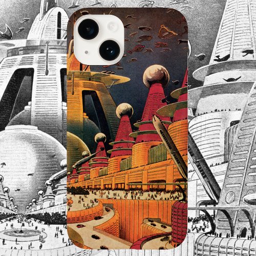 Vintage Science Fiction Futuristic City Flying Car Case_Mate iPhone 14 Plus Case