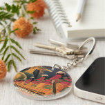 Vintage Science Fiction Futuristic City Flying Car Keychain