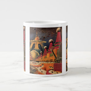Vintage Science Fiction Futuristic City Flying Car Large Coffee Mug