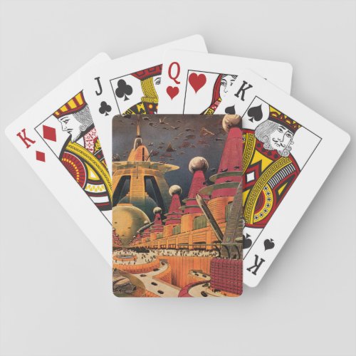 Vintage Science Fiction Futuristic City Flying Car Playing Cards