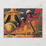Vintage Science Fiction Futuristic City Flying Car Postcard