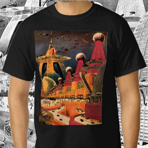 Vintage Science Fiction Futuristic City Flying Car T-Shirt