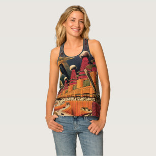 Vintage Science Fiction Futuristic City Flying Car Tank Top