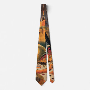 Vintage Science Fiction Futuristic City Flying Car Tie
