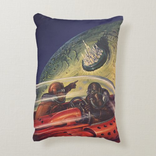 Vintage Science Fiction Futuristic City on Moon Accent Pillow