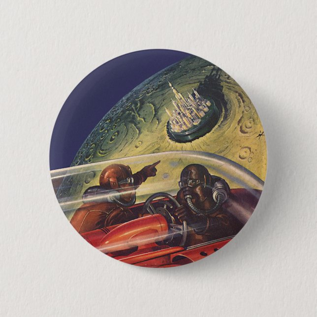 Vintage Science Fiction, Futuristic City on Moon Button (Front)