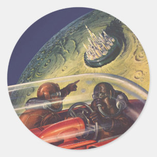 Vintage Science Fiction, Futuristic City on Moon Classic Round Sticker