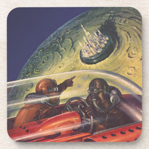Vintage Science Fiction, Futuristic City on Moon Coaster