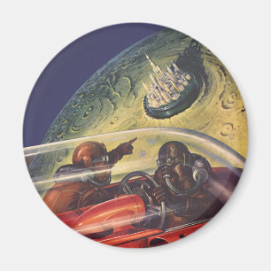 Vintage Science Fiction, Futuristic City on Moon Magnet
