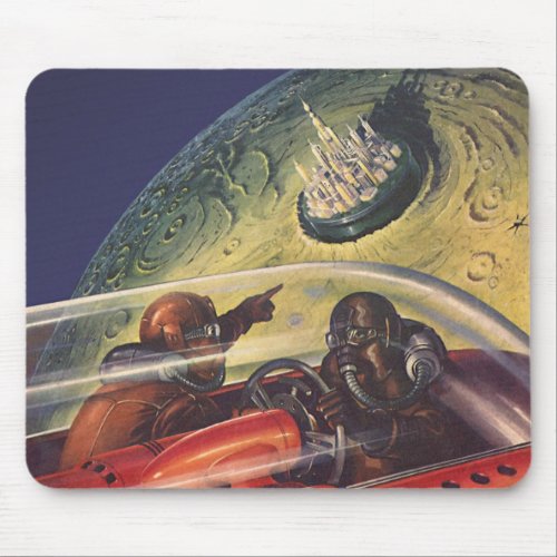 Vintage Science Fiction Futuristic City on Moon Mouse Pad