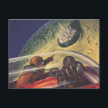 Vintage Science Fiction, Futuristic City on Moon Postcard<br><div class="desc">Vintage illustration travel and transportation science fiction image featuring a classic comic book retro sci fi outer space and planets image of astronauts or aliens traveling in a spaceship flying over a futuristic metropolis on the moon.</div>