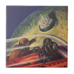 Vintage Science Fiction, Futuristic City on Moon Tile