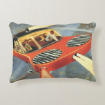 Vintage Science Fiction Futuristic Flying Car Accent Pillow