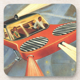 Vintage Science Fiction Futuristic Flying Car Drink Coaster