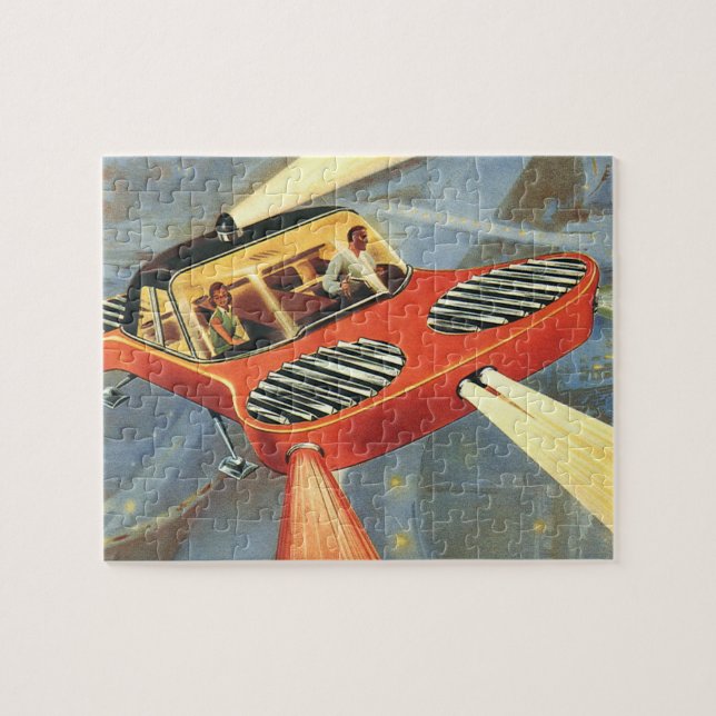 Vintage Science Fiction Futuristic Flying Car Jigsaw Puzzle (Horizontal)