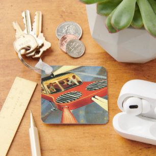 Vintage Science Fiction Futuristic Flying Car Keychain