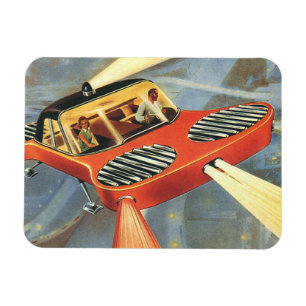 Vintage Science Fiction Futuristic Flying Car Magnet