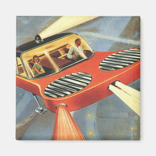 Vintage Science Fiction Futuristic Flying Car Magnet