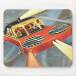 Vintage Science Fiction Futuristic Flying Car Mouse Pad