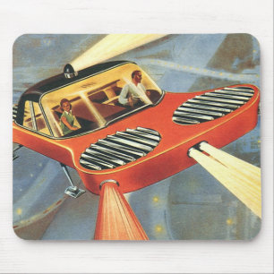 Vintage Science Fiction Futuristic Flying Car Mouse Pad