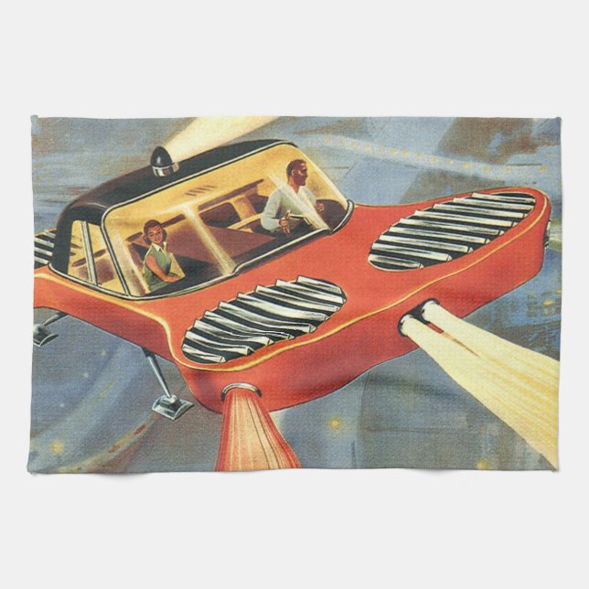 Vintage Science Fiction Futuristic Flying Car Towel (Horizontal)