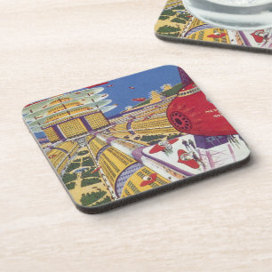 Vintage Science Fiction, Futuristic New York City Beverage Coaster