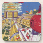 Vintage Science Fiction, Futuristic New York City Beverage Coaster
